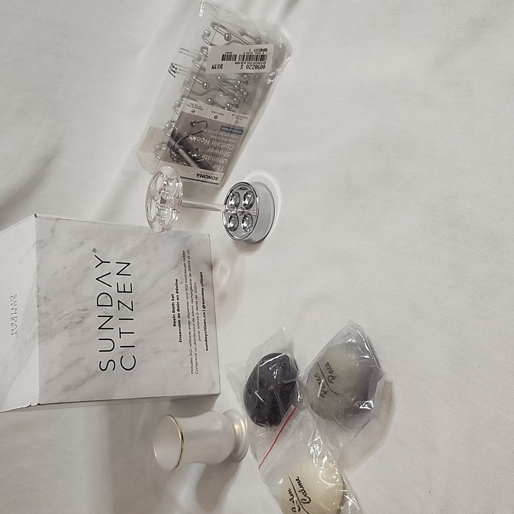 Sunday Citizen Bath Set, Stone Shape Candles, Shower Hooks & Holders